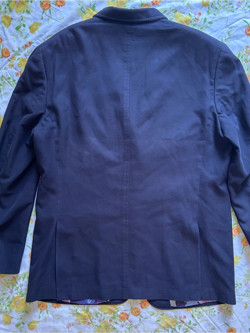 Etro Men's Navy Pea Coat with Patterned Lining - Picture 4 of 5